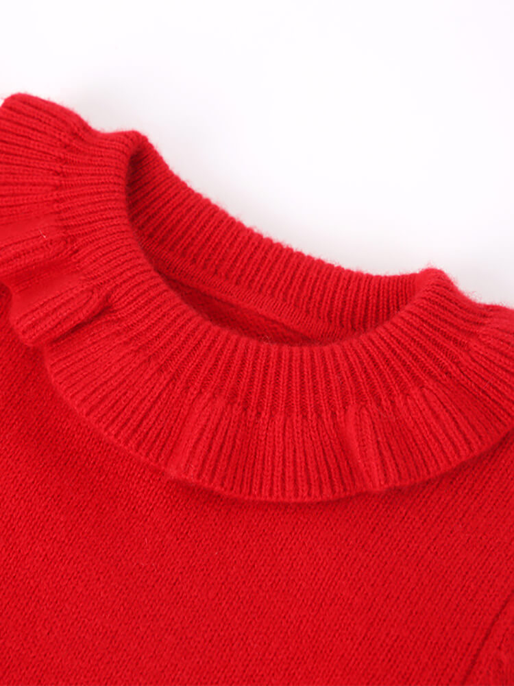 Girls Blush Pink Ruffled Collar Soft Cashmere Pullover Sweater